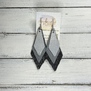 COLLEEN -  Leather Earrings  ||  <BR> SHIMMER SILVER, <BR> SHIMMER GRAY, <BR> SHIMMER PEWTER