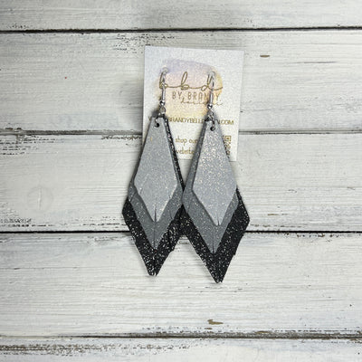 COLLEEN -  Leather Earrings  ||  <BR> SHIMMER SILVER, <BR> SHIMMER GRAY, <BR> SHIMMER PEWTER