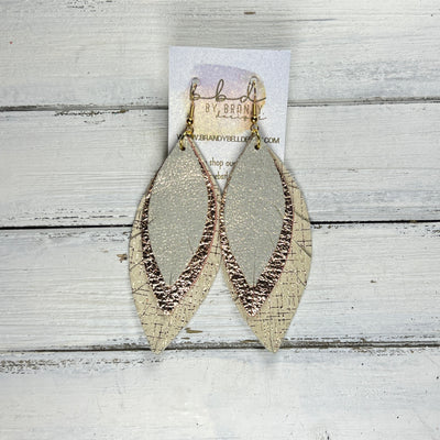 INDIA -  Leather Earrings  ||  <BR> SHIMMER ROSE GOLD, <BR> METALLIC ROSE GOLD PEBBLED, <BR> ROSE GOLD HATCHING