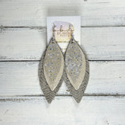INDIA -  Leather Earrings  ||  <BR> IVORY STINGRAY, <BR> GLAZED NUBUCK IVORY, <BR> GRAY BRAID