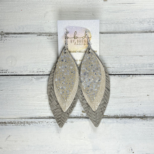 INDIA -  Leather Earrings  ||  <BR> IVORY STINGRAY, <BR> GLAZED NUBUCK IVORY, <BR> GRAY BRAID