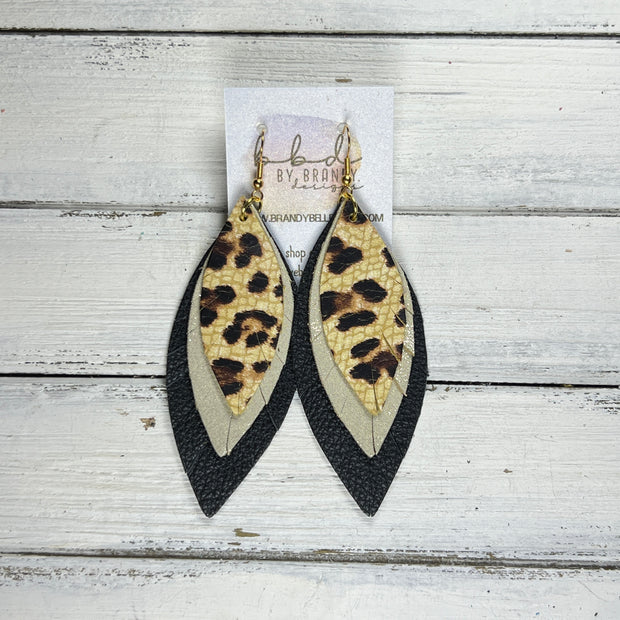 INDIA -  Leather Earrings  ||  <BR> CHEETAH PRINT, <BR> SHIMMER GOLD, <BR> MATTE BLACK