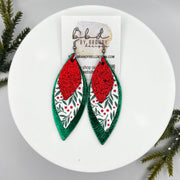 DOROTHY -  Leather Earrings  ||  <BR> METALLIC RED PEBBLED, <BR> RED & GREEN BERRIES (FAUX LEATHER), <BR> METALLIC GREEN SMOOTH