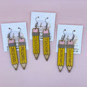 HAND-PAINTED PENCIL EARRING ||  <br> Wood earrings by Brandy Bell <br> Choose Your Grade