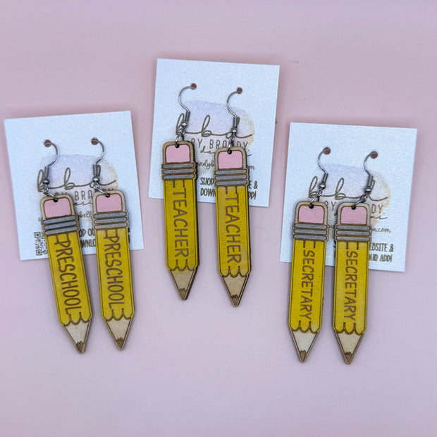 HAND-PAINTED PENCIL EARRING ||  <br> Wood earrings by Brandy Bell <br> Choose Your Grade