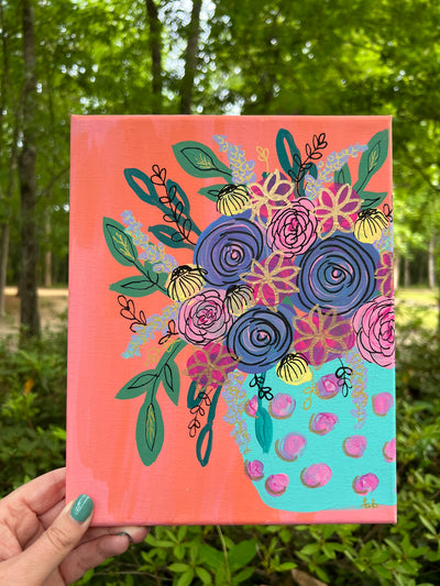 8" x 10" Painting on wrapped canvas by Brandy Bell (Polka Dot Floral)