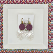 ACRYLIC PALM COLLECTION: MONSTERA PALM-  Leather Earrings  ||  <BR>  MATTE MAUVE, <BR> CLEAR WITH PINK GLITTER MONSTERA LEAF