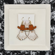 HAND-PAINTED WESTERN GHOST EARRING ||  <br> Wood earrings by Brandy Bell <br> BROWN HAT