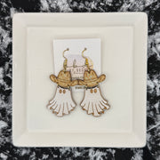 HAND-PAINTED WESTERN GHOST EARRING ||  <br> Wood earrings by Brandy Bell <br> NATURAL + GLITTER HAT