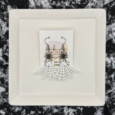 ACRYLIC EARRINGS || <BR> SPIDER + WEB