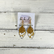JEAN -  Leather Earrings  ||   <BR> MUSTARD BRAID, <BR> POPPIES FLORAL ON MUSTARD