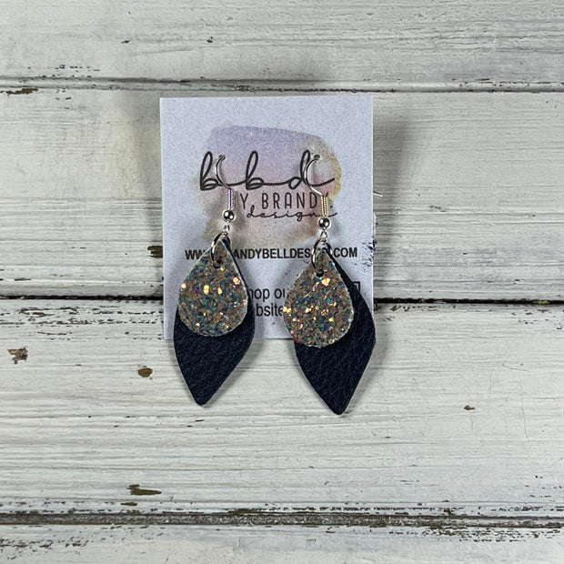 JEAN -  Leather Earrings  ||   <BR> GLAMOUR GLITTER (FAUX LEATHER), <BR> MATTE NAVY BLUE
