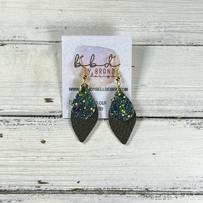 JEAN -  Leather Earrings  ||   <BR> FOREST GLITTER (FAUX LEATHER), <BR> MATTE OLIVE GREEN