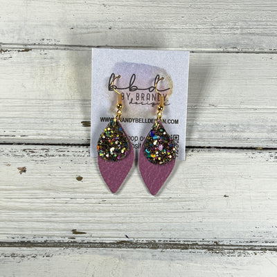 JEAN -  Leather Earrings  ||   <BR> MIXED GOLD CHUNKY GLITTER (FAUX LEATHER), <BR> MATTE MAUVE