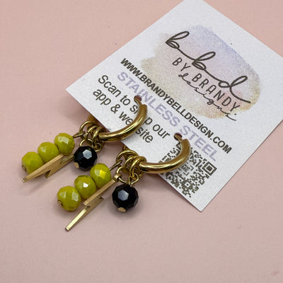 CHARM HOOPS (SMALL)- Stainless Steel ||  CHARTREUSE, LIGHTNING & BLACK