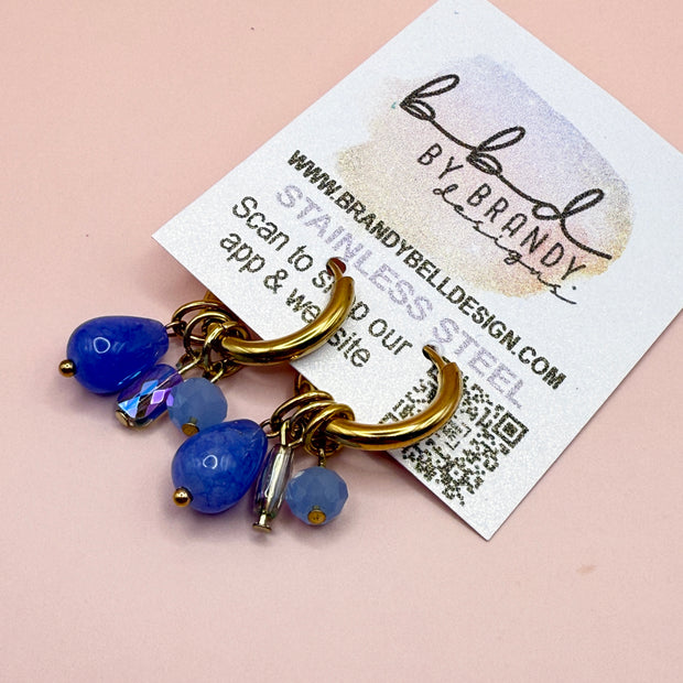 CHARM HOOPS (SMALL)- Stainless Steel ||  PERIWINKLE, IRIDESCENT, CORNFLOWER