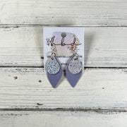 JEAN -  Leather Earrings  ||   <BR> SPARKLE WHITE, <BR>MATTE LAVENDER