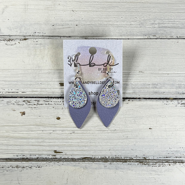 JEAN -  Leather Earrings  ||   <BR> SPARKLE WHITE, <BR>MATTE LAVENDER