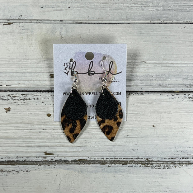 JEAN -  Leather Earrings  ||   <BR> MATTE BLACK, <BR> CHEETAH PRINT