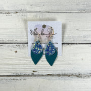 JEAN -  Leather Earrings  ||   <BR> OCEAN GLITTER (FAUX LEATHER), <BR> MATTE DARK TEAL