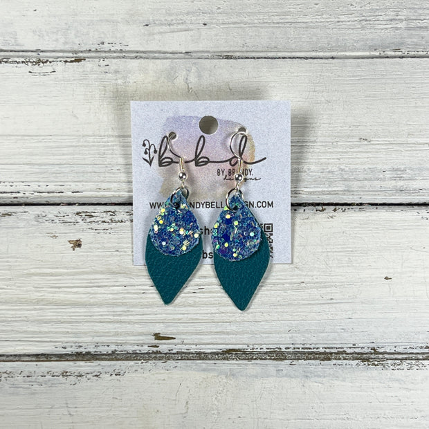 JEAN -  Leather Earrings  ||   <BR> OCEAN GLITTER (FAUX LEATHER), <BR> MATTE DARK TEAL