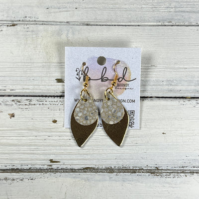 JEAN -  Leather Earrings  ||   <BR> IVORY STINGRAY, <BR> METALLIC GOLD SMOOTH