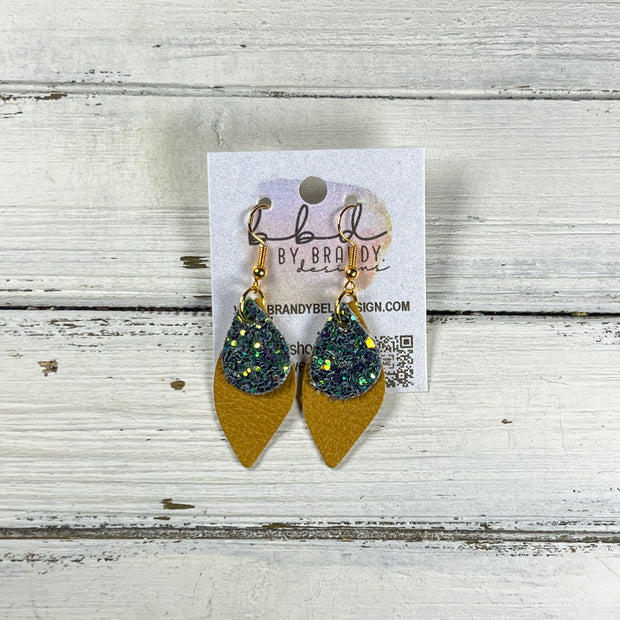 JEAN -  Leather Earrings  ||   <BR> FOREST GLITTER (FAUX LEATHER), <BR> MATTE MUSTARD