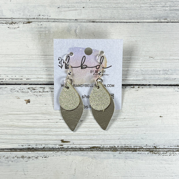 JEAN -  Leather Earrings  ||   <BR> SHIMMER CHAMPAGNE, <BR> METALLIC CHAMPAGNE SMOOTH