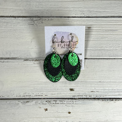 DIANE -  Leather Earrings  ||   <BR>  METALLIC GREEN PEBBLED, <BR> MATTE BLACK, <BR> SHIMMER GREEN ON BLACK