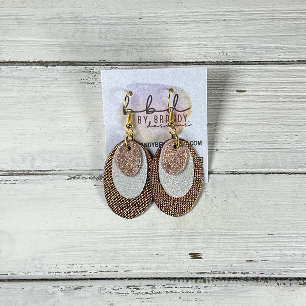 DIANE -  Leather Earrings  ||   <BR>  SHIMMER VINTAGE PINK, <BR> SHIMMER ROSE GOLD, <BR> METALLIC BROWN SAFFIANO