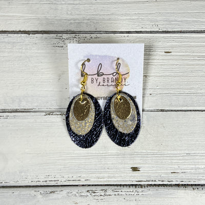 DIANE -  Leather Earrings  ||   <BR>  METALLIC GOLD SMOOTH, <BR> IVORY STINGRAY, <BR> METALLIC NAVY PEBBLED