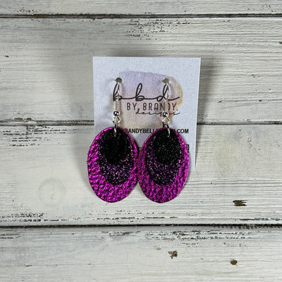 DIANE -  Leather Earrings  ||   <BR> SHIMMER BLACK, <BR> SHIMMER FUCHSIA, <BR> METALLIC NEON PINK PEBBLED