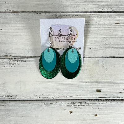 DIANE -  Leather Earrings  ||   <BR> MATTE ROBINS EGG BLUE, <BR> MATTE TEAL SMOOTH, <BR> METALLIC GREEN SMOOTH