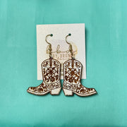 HAND-PAINTED WOODEN BOOTS (SMALL) ||  <br> Hand-painted earrings by Brandy Bell <br> WHITE + GLITTER BOOTS