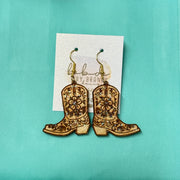 HAND-PAINTED WOODEN BOOTS (SMALL) ||  <br> Hand-painted earrings by Brandy Bell <br> NATURAL + GLITTER BOOTS