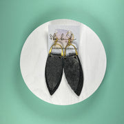 GRACE *Limited Edition* || Leather Earrings with BRASS ARCH  || <BR> DISTRESSED SILVER & BLACK, <BR> MATE BLACK