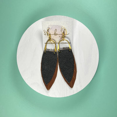 GRACE *Limited Edition* || Leather Earrings with BRASS ARCH  || <BR> MATTE BLACK, <BR> DISTRESSED BROWN