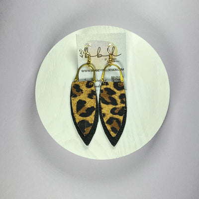 GRACE *Limited Edition* || Leather Earrings with BRASS ARCH  || <BR> LEOPARD PRINT, <BR> MATTE BLACK
