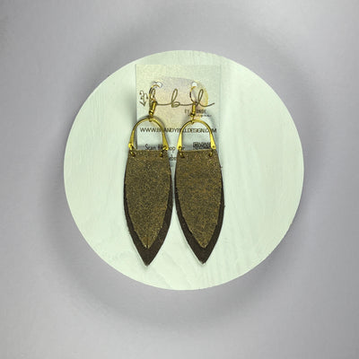 GRACE *Limited Edition* || Leather Earrings with BRASS ARCH  || <BR> BROWN WITH GOLD ACCENTS, <BR> PEARLIZED BROWN