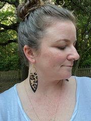 GRACE *Limited Edition* || Leather Earrings with BRASS ARCH  || <BR> LEOPARD PRINT, <BR> MATTE BLACK