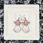 HAND-PAINTED WESTERN GHOST EARRING ||  <br> Wood earrings by Brandy Bell <br> MAUVE HAT