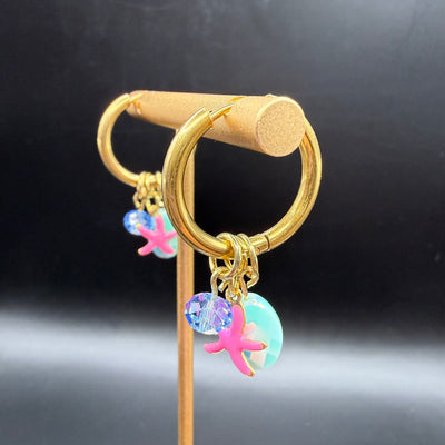 CHARM HOOPS (LARGE)- Stainless Steel ||  BLUE STONE, PINK STARFISH, AQUA OVAL
