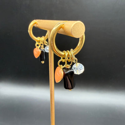 CHARM HOOPS (SMALL)- Stainless Steel ||  CLEAR, ORANGE HEART, BLACK CYLINDER