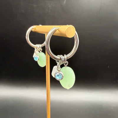 CHARM HOOPS (LARGE)- Stainless Steel ||  AQUA STONE, WHITE RECTANGLE, JADE OVAL