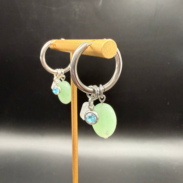CHARM HOOPS (LARGE)- Stainless Steel ||  AQUA STONE, WHITE RECTANGLE, JADE OVAL