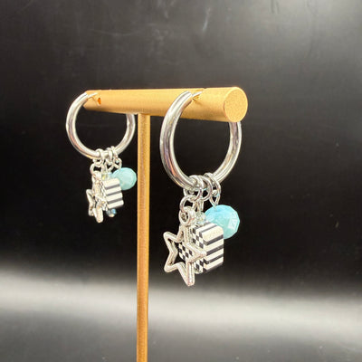 CHARM HOOPS (LARGE)- Stainless Steel ||  STAR, CHECKERED SQUARE, BABY BLUE