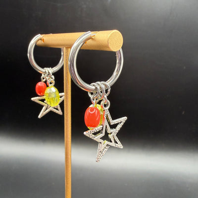 CHARM HOOPS (LARGE)- Stainless Steel ||  ORANGE, YELLOW, DOUBLE STAR