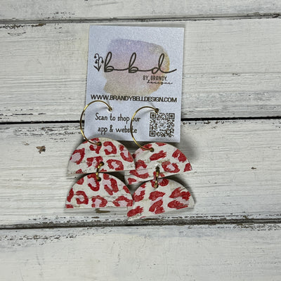 JOY -  Leather Earrings  ||   <BR> RED LEOPARD ON CORK (CORK ON LEATHER)