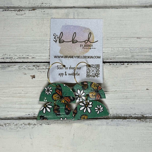 JOY -  Leather Earrings  ||   <BR> BUTTERFLIES ON GREEN CORK (CORK ON LEATHER)