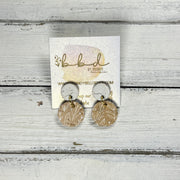 LUNA -  Leather Earrings ON POST  ||  WHITE CORK, <BR>  MUSTARD FLORAL OUTLINES